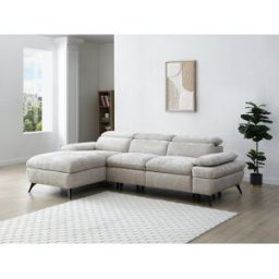 Unique Sofá chaise longue izquierda en tela texturizada con almacenamiento beige MORAVA