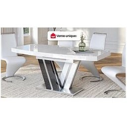 Unique Mesa de comedor extensible NOAMI II - 6 a 8 comensales - MDF lacado gris y blanco