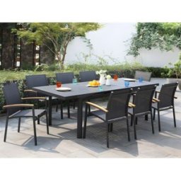 Unique Mesa y sillas de jardín de aluminio: una mesa extensible 180/240 cm y 8 sillones apilables - Antracita - NAURU
