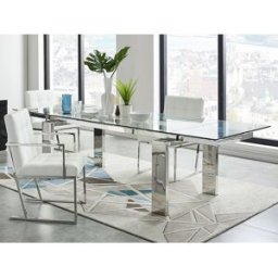 Unique Mesa de comedor extensible - Cristal templado y metal - 8 a 10 cubiertos - LUBANA