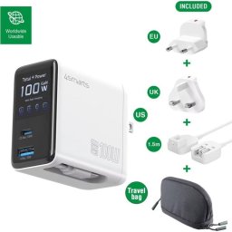 Cargador 4smarts GaN Flex Screen AI 100W USB-C y USB-A 3 Puertos