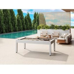 Unique Mesa de billar exterior blanco y topo con cubierta - L213,4 x P121,1 x 79,7 cm - STAZIO