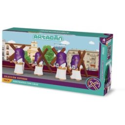 ARTABÁN Pack 4 figuras Penitentes con Cruz Hermandad de cola morada .