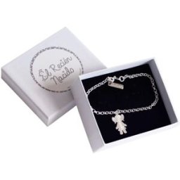 El Recién Nacido Pulsera para mujer con 1 silueta de plata personalizada con nombre. Rosa niño