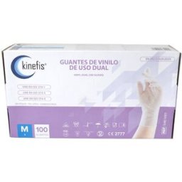 Guantes de vinilo naturales duales sin polvo con certificación EN455-4 y EN374-2 (Caja de 100 unidades)