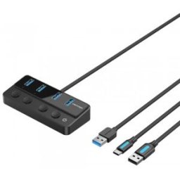 Hub USB 3.0 Vention CHWBF - 4xUSB - 1xUSB Tipo-C PD - Incluye cable Carga USB Macho - USB Tipo-C Mac