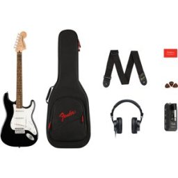 Fender Affinity Series Stratocaster Mustang Micro Pack Laurel Fingerboard Black paquetes de guitarra