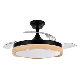 Iluminashop Ventilador de Techo con Luz LED y Mando 72W Negro/Madera Motor DC Aspas Retráctiles