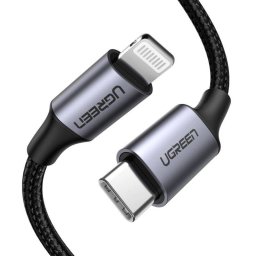 Cable Lightning Ugreen 60759 USB-C a Lightning 1m 3A Nylon Negro/Plata