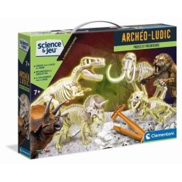 Kit de ciencia paleontológica Clementoni Archéo Ludic Proies y Predadores 4 fósiles fosforescentes