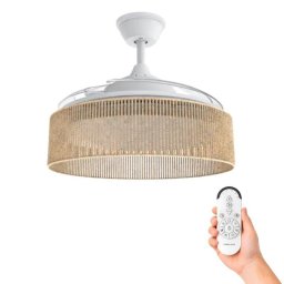 Ventilador de Techo con Luz Mellerware Rattan Sand 30W 106cm 6 Velocidades Motor DC Aspas Retráctiles Silencioso Mando Temporizador Invierno-Verano