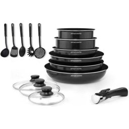 Juego de batería de cocina Arthur Martin 15 piezas aluminio negro antiadherente inducción