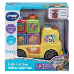 Juguete interactivo VTech Baby Lumi Truck con cubos de animales apilables, luces y sonidos, 6-36 meses
