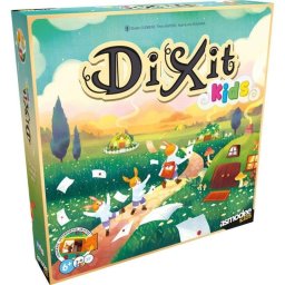 Juego de cartas Asmodee Dixit Kids 6 años 84 cartas XL 12 peones de madera