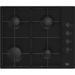 Beko Higg64123sb Placa De Gas Empotrable 60 Cm, 4 Fuegos, Encendido Integrado, Mandos Laterales Y Seguridad Termopar, Color Negro