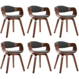 vidaxl Sillas de comedor 6 unidades madera curvada y tela gris