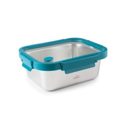 Lacor Etern - Recipiente Rectangular De 0.8l En Acero Y Tapa De Cristal Apto Microondas