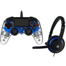 Nacon Compact Controller Wired para PS4/PC Iluminado Azul + BigBen Auricular Monoauricular Oficial