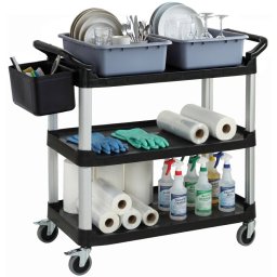 Homcom Carro De Limpieza Con Ruedas 3 Estantes 2 Contenedores Cubo Lateral Negro