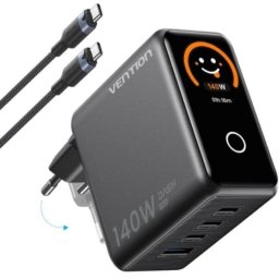 Cargador de pared Vention TZ-FCOH0-EU GaN 140W 3xUSB-C + USB-A con pantalla LED y cable USB-C