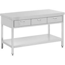 Mesa de acero inoxidable - PREMIUM - 150 x 60 cm - 400 kg - 3 cajones - Royal Catering 10012697