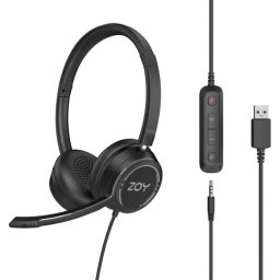 Auriculares ZOY ZHS40 con cable Mini Jack y USB, micrófono y control, negros