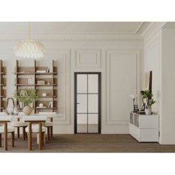 Unique Bloque de puerta reversible de aluminio y vidrio templado - Alt. 204 x An. 93 cm - Negro - SEROTO