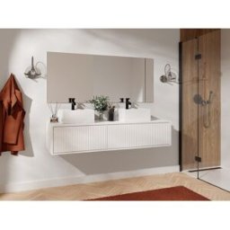 Unique Mueble de baño flotante rayado con doble lavabo - blanco - 150 cm - ARNEGA