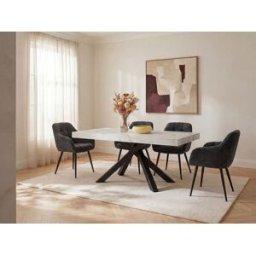 Unique Mesa de comedor extensible de 6 a 10 cubiertos de MDF y metal - Efecto mármol blanco y negro - CATONAV