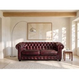 Unique Sofá 3 plazas chesterfield BRENTON 100% piel de búfalo - Cereza