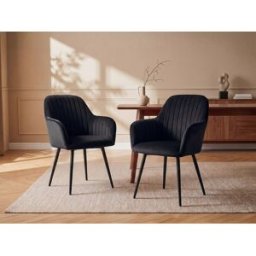 Unique Conjunto de 2 sillas con reposabrazos de terciopelo y metal negro - Negro - ELEANA