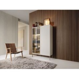 Unique Vitrina 2 puertas y 1 cajón con LEDs de MDF y vidrio ahumado - Beige y negro - OVILA