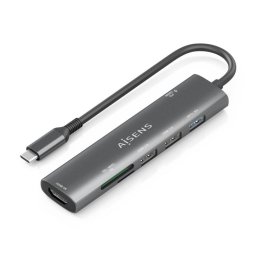 Dock USB-C AISENS ASUC-7P025-GR 7 en 1 HDMI/USB3.0/PD100W/Lector SD/MicroSD Gris 15cm
