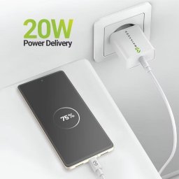 Cargador rápido USB Mayaxess 20W USB-A con cable USB-C blanco