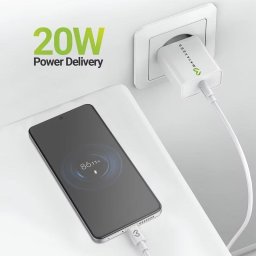 Cargador USB rápido 20W Mayaxess con cable USB-C 1m blanco