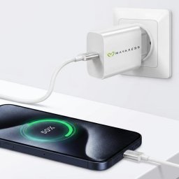 Cargador rápido Mayaxess 20W con protección contra sobrecalentamiento USB-A y cable USB-C