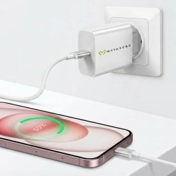 Cargador USB Mayaxess SEK-VIRT-IP15M 20W blanco con cable USB-C 1 m