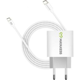 Cargador USB Rápido Mayaxess 20W USB-A Blanco con Cable USB-C
