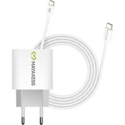 Cargador USB 20W Mayaxess Carga Rápida con Cable USB-C 1m Blanco