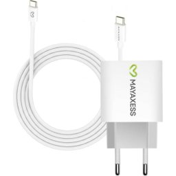 Cargador rápido USB Mayaxess 20W blanco con cable USB-C 1m protección térmica