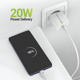 Cargador USB Mayaxess SEK-VIRT-S26U 20W carga rápida con cable USB-C 1 m blanco