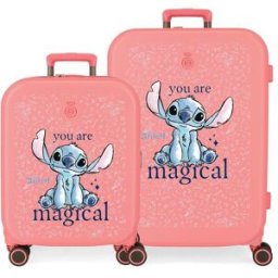 Disney Maleta de cabina expandible Stitch You are Magical rígida con capacidad hasta 37L. Rosa