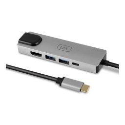 Hub USB 1Life USB-C 5in1 HDMI DEX RJ45 USB 3.0 Cinzento