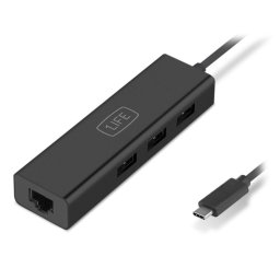 Hub USB-C 1Life usb:hub 3 USB 3.0 RJ-45 Preto 3xUSB 3.0 hasta 5Gbps Ethernet Gigabit