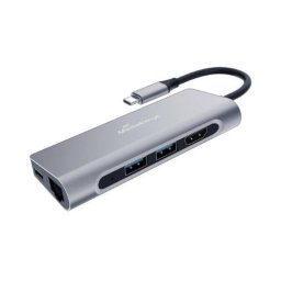 Hub MediaRange USB-C 7en1 Plata 2xUSB 3.2 HDMI RJ45 SD USB-C 60W Power Delivery