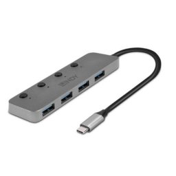Hub USB Lindy 43383 4 Puertos USB 3.2 Gen 1 Type-C Gris Aluminio 5000 Mbit/s