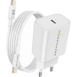 Cargador rápido USB Mayaxess 20W con protección integrada y cable USB-C incluido