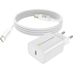 Cargador rápido USB Mayaxess 20W con cable USB-C, diseño compacto