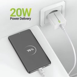 Cargador Rápido USB Mayaxess 20W con cable USB-C Blanco protección adicional