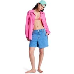 Roxy Pantalón corto vaqueros de mujer Island Hopper High Surf Wash . (S-M) Azul